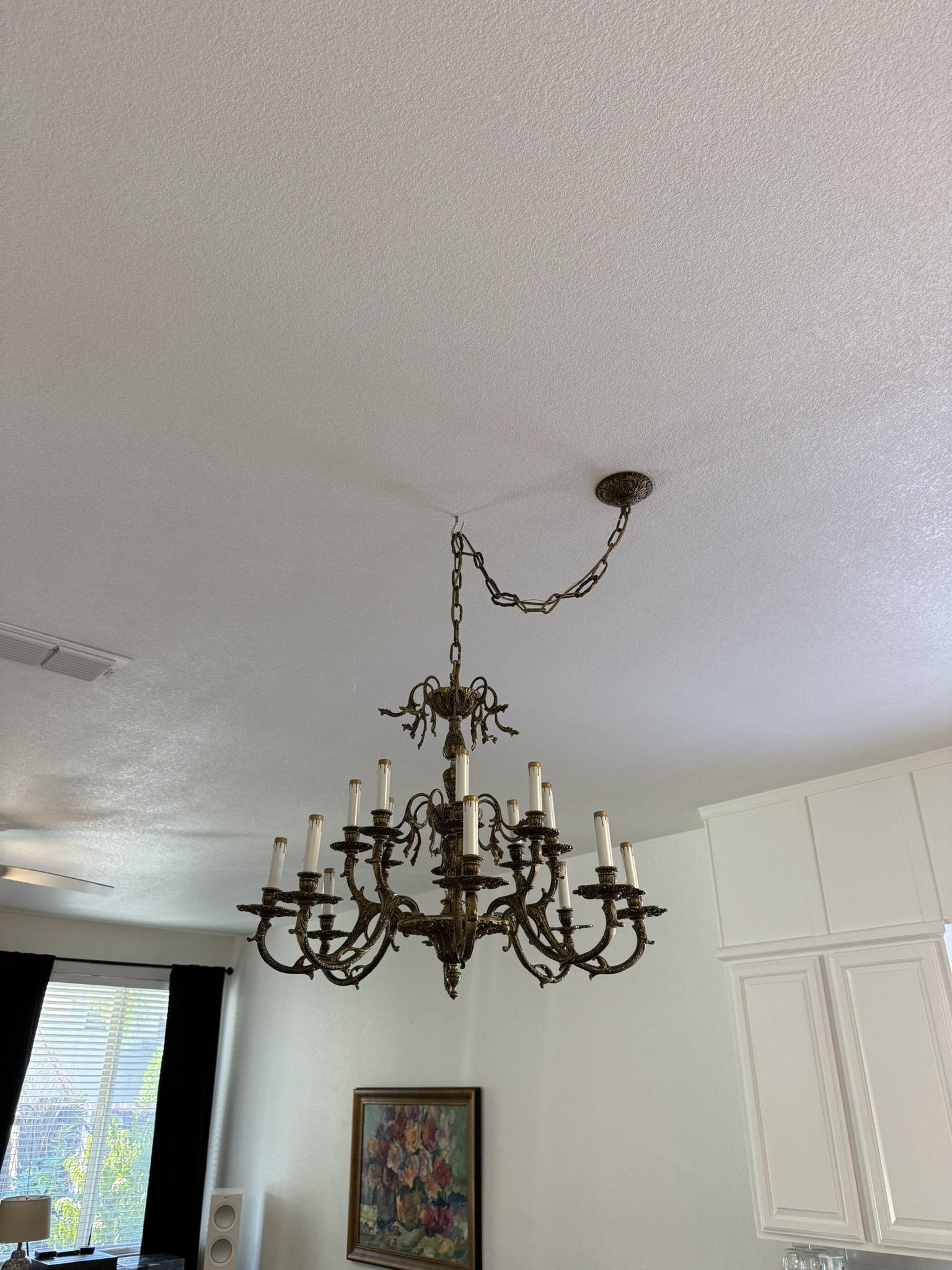 Vintage chandelier installed by Bybee Electric at a Roseville home